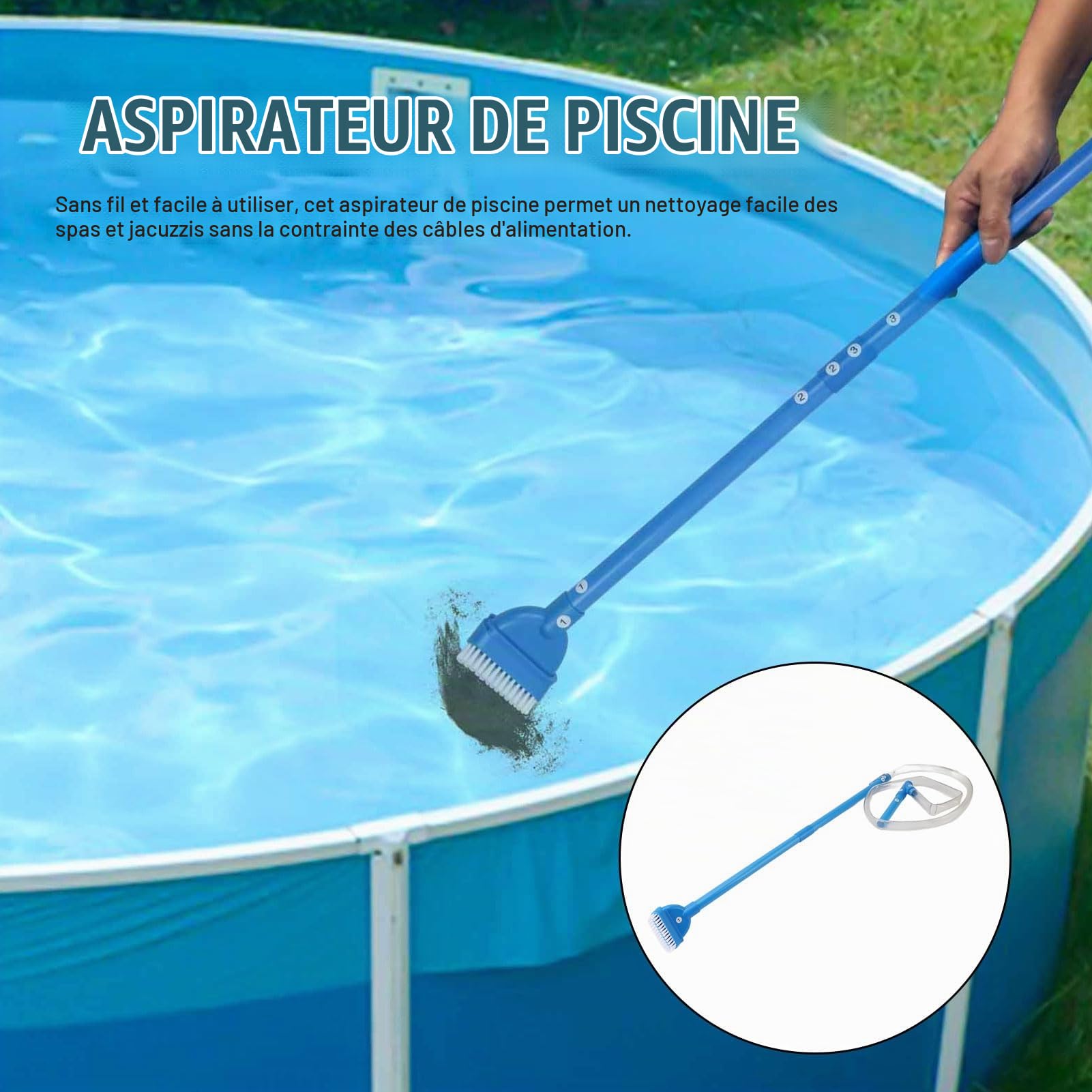 Aspirateur de Spa, aspirateur de Spa Manuel avec Aspiration puissante, aspirateur de Spa sans électricité, Nettoyeur de Spa sans Fil pour Spa, Spa, étang, piscines gonflables