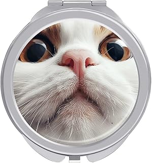 Espejo de maquillaje marrón con cara de gato,...