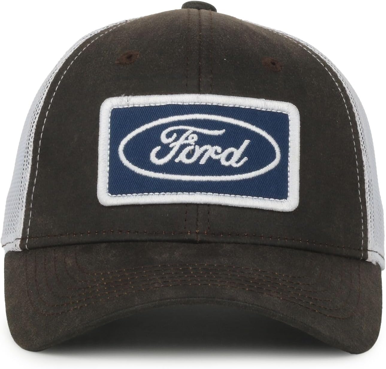 Ford Trucker Hat for Men Official Ford Logo Baseball Cap, Mesh Back Snapback, Adjustable, Dark Brown/White