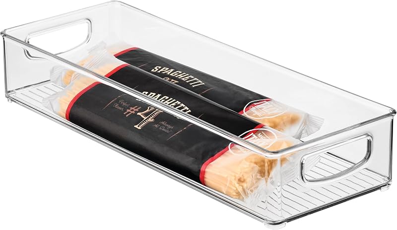 iDesign Contenedor de almacenamiento transparente extralargo delgado | Organizador estrecho, apilable, para cocina o despensa