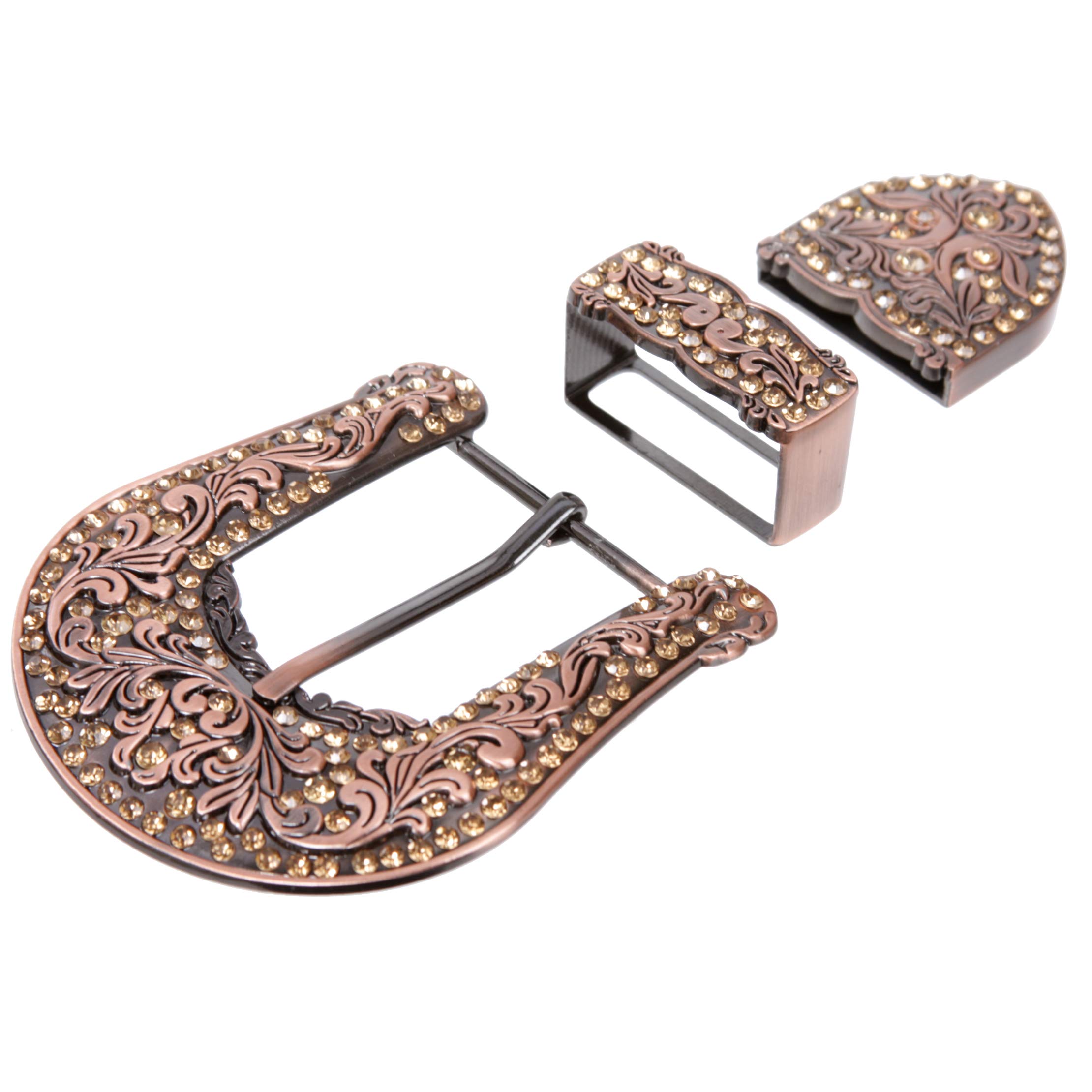 Western Floral Scroll Rhinestone Belt Buckle Set for Replacement Leather Craft, Bronze
