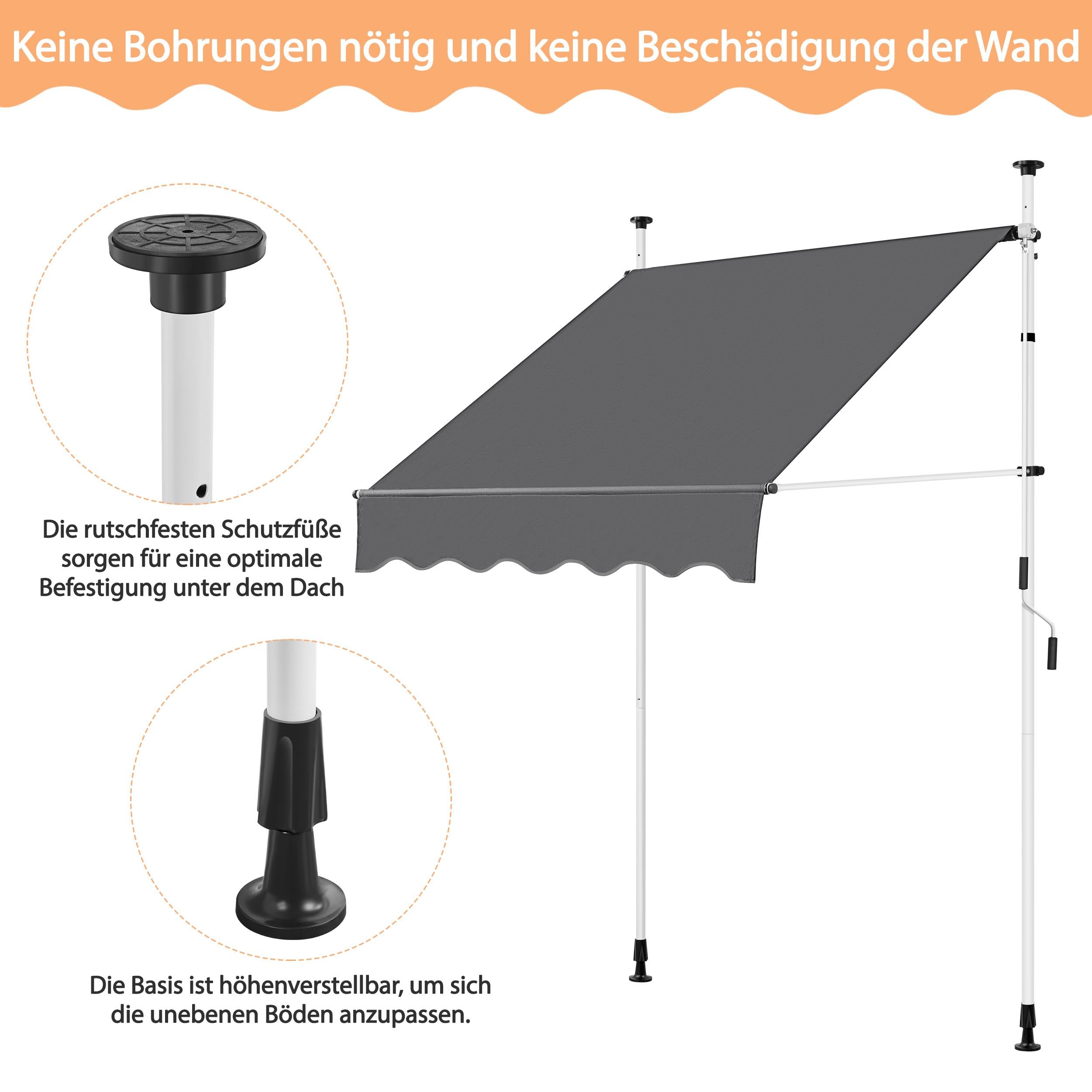 Yaheetech Markiza balkonowa z korbą ręczną, szerokość 150 cm, ochrona przed słońcem, bez wiercenia, markiza z regulacją wysokości, wodoszczelna, ciemnoszara