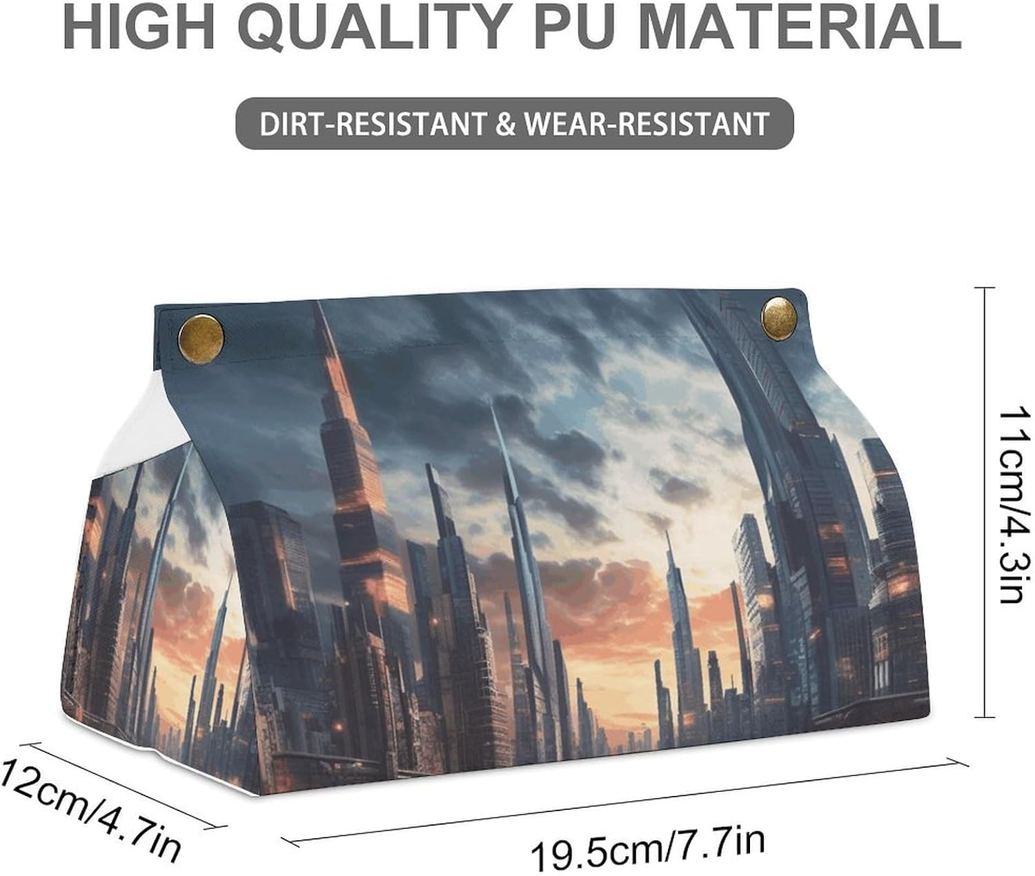 Tissue Box Cover PU Leather Rectangular Tissue Box City Scape Tissue Holder Facial Tissue Case Decorative Tissue Box Napkin Dispenser Paper Holder for Bathroom Office image 3
