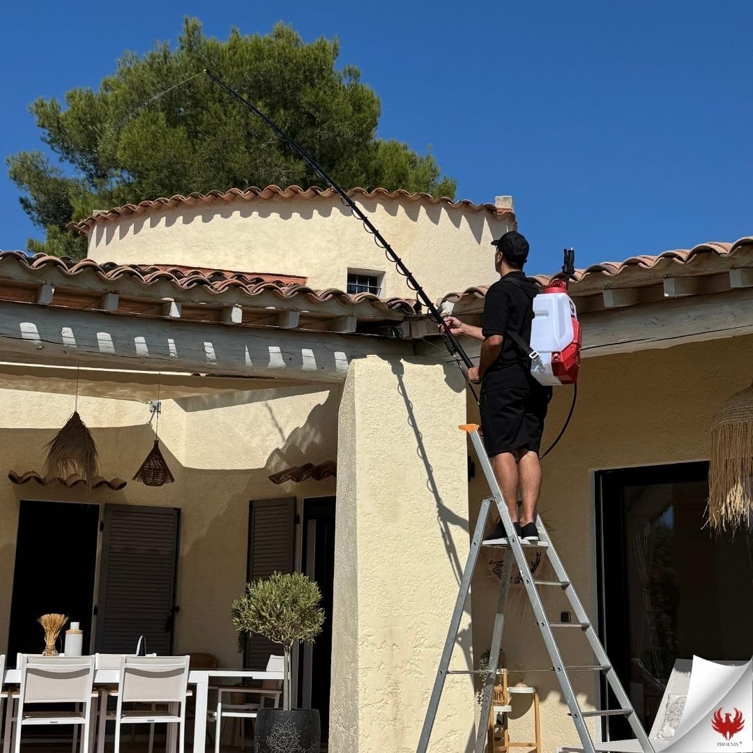 Phoenix - Perche Télescopique 5,4M Pro Sprayer Evo - Perche Professionnelle pour Pulvérisation Haute Portée Toiture - Compatible Pro, Dorsal & Gladiator Sprayer - Fibre de Verre Ultra Légère