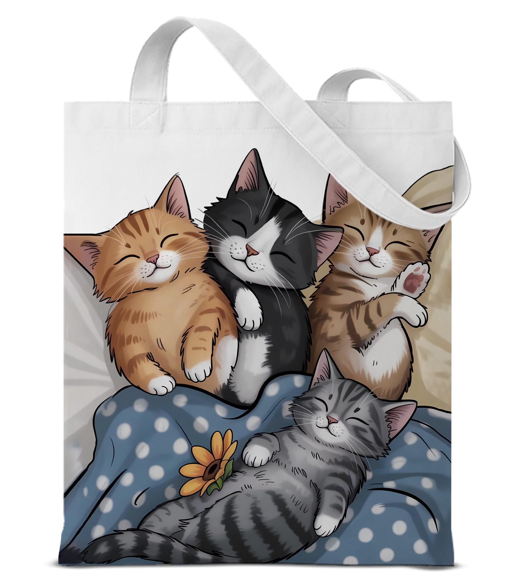 Cute Cat Canvas Tote Bag for Women， Aesthetic Reusable Shoulder Bag for Shopping Travel Work