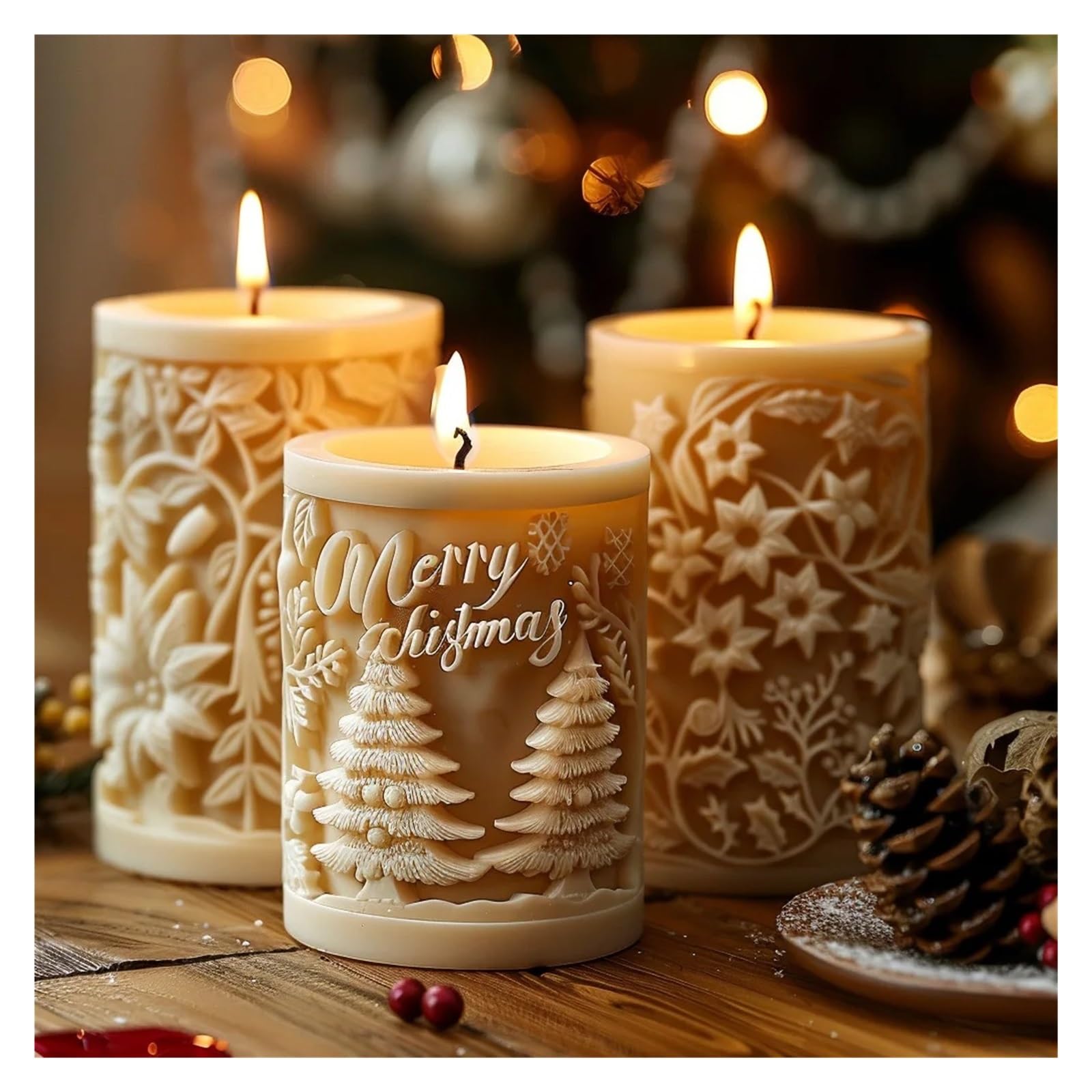 Moule cylindrique en silicone 3D en forme de sapin de Noël en relief avec lettre Merry Christmas flocon de neige (type A)