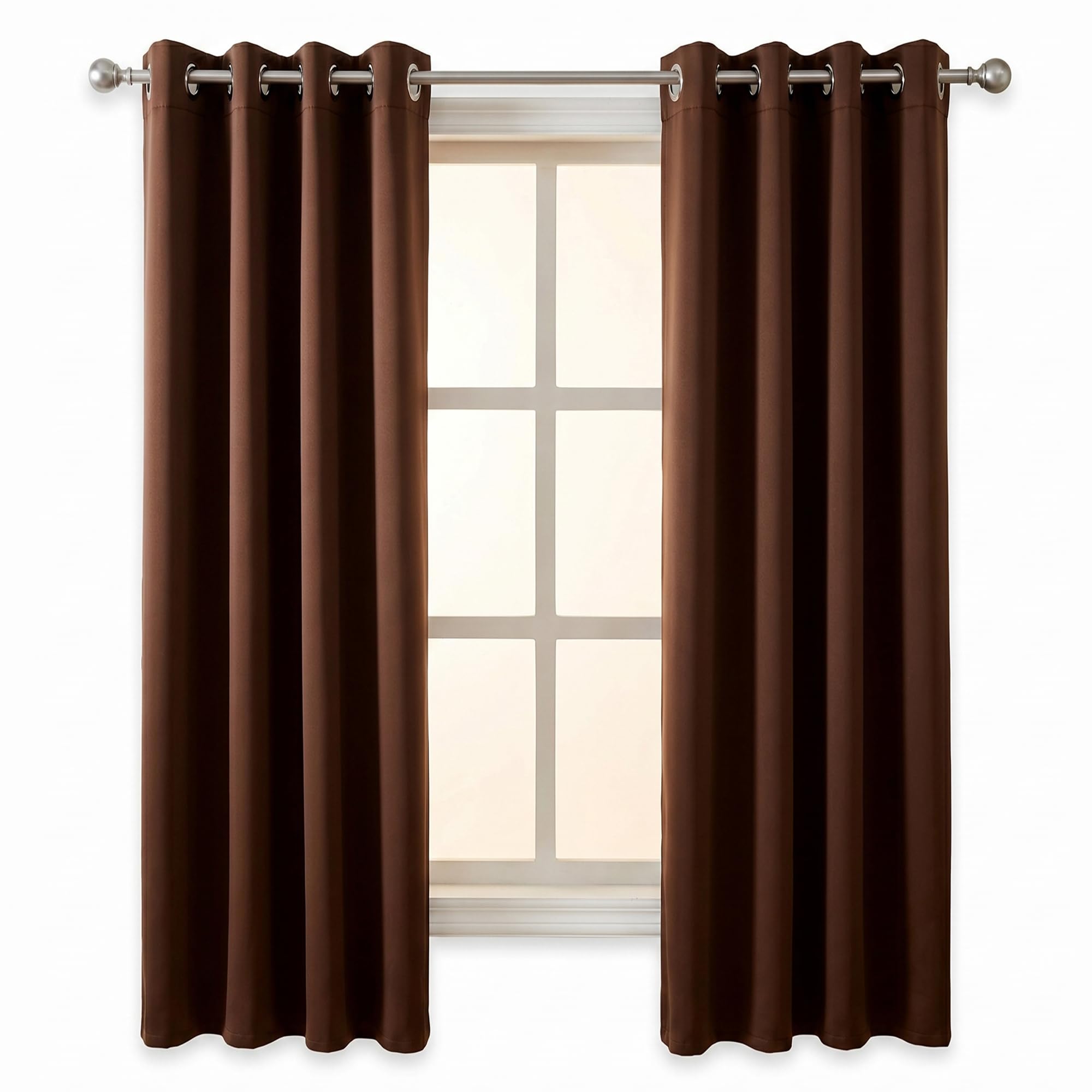 100% Blackout Window Curtains, 5 Feet, Solid Design, Faux Silk, Thermal Insulated, Noise Reducing Eyelet Door Curtain with Tie Back for Living Room & Bedroom, 115x150cm, Pack of 2 - Coffee-image-3