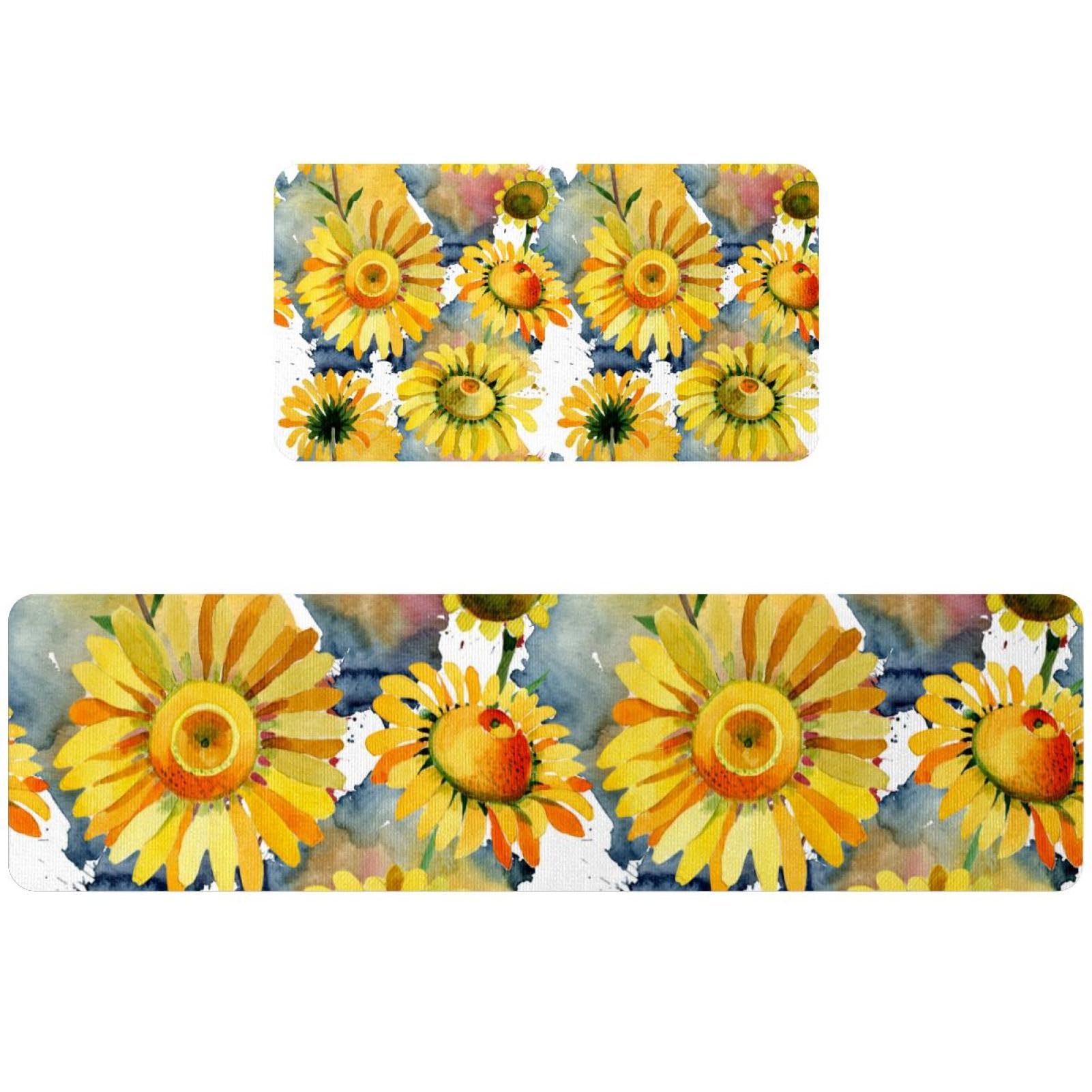 Tapete de cocina de dos piezas lavable con estampado decorativo de flores