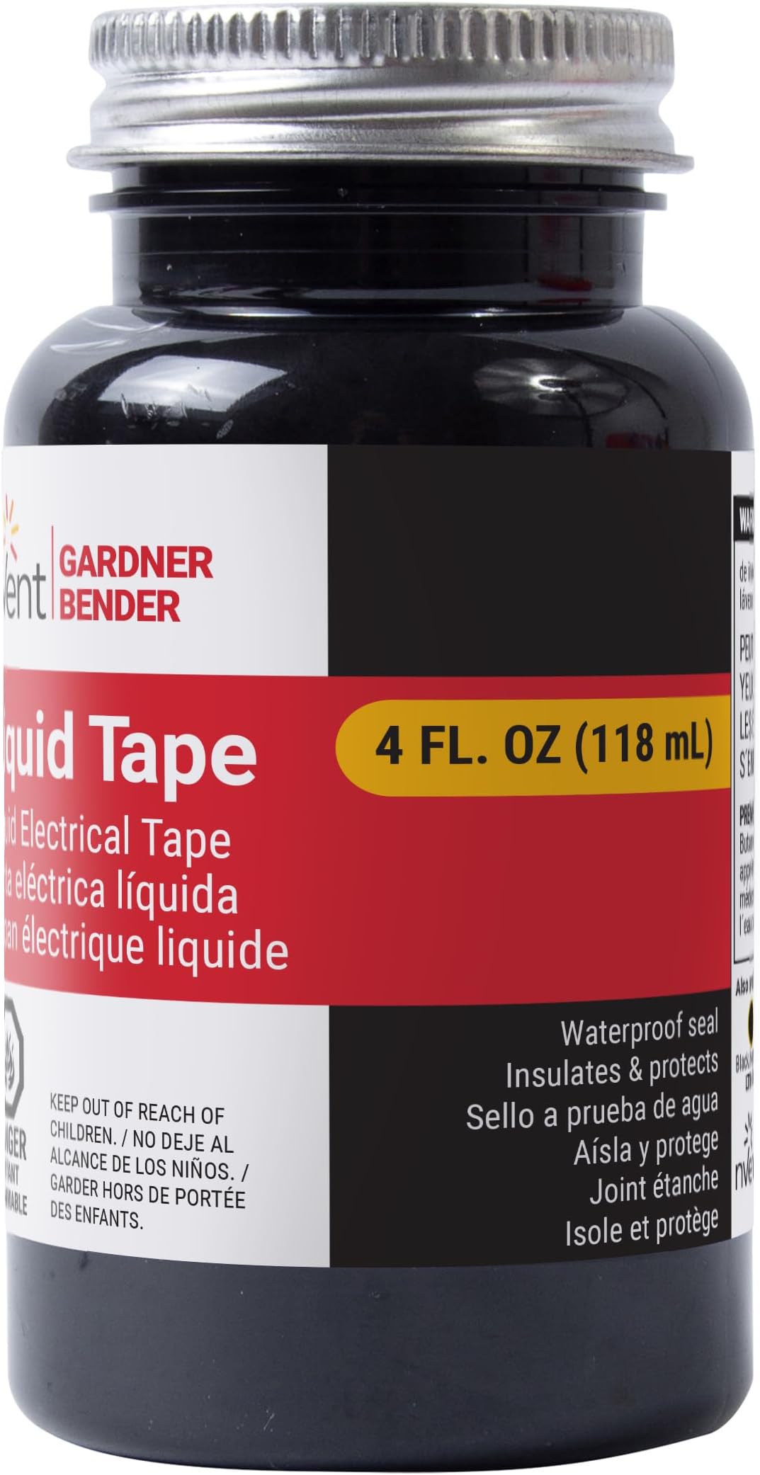 Gardner Bender LTB-400 Liquid Electrical Tape, Easy-on, Waterproof, Indoor/Outdoor Use, 4 Oz. Jar, Black