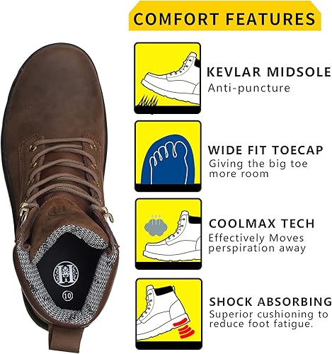 Miniatura 5 de Botas de trabajo para hombre, 6 pulgadas, punta suave, resistentes al agua, antideslizantes, antipinchazos, ligeras, duraderas, transpirables