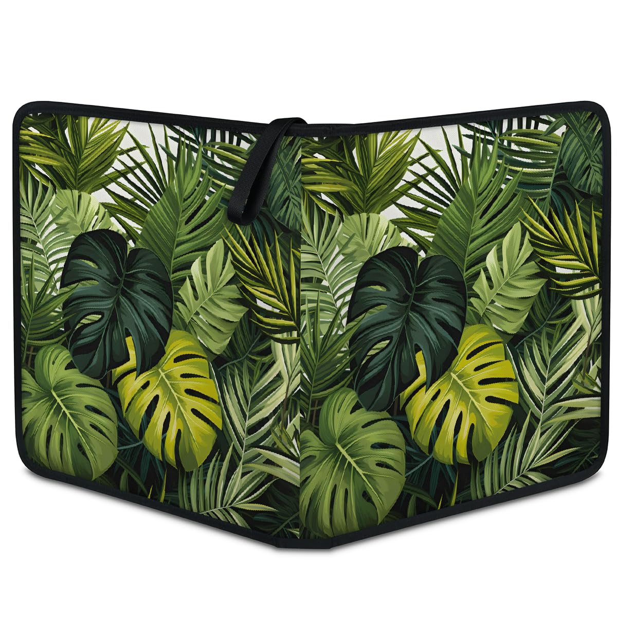 Raccoglitore per carte collezionabili con 4 tasche con foglie della giungla tropicale, raccoglitore per carte con foglie di palma, con maniche rimovibili, impermeabile, con cerniera, 50 pagine