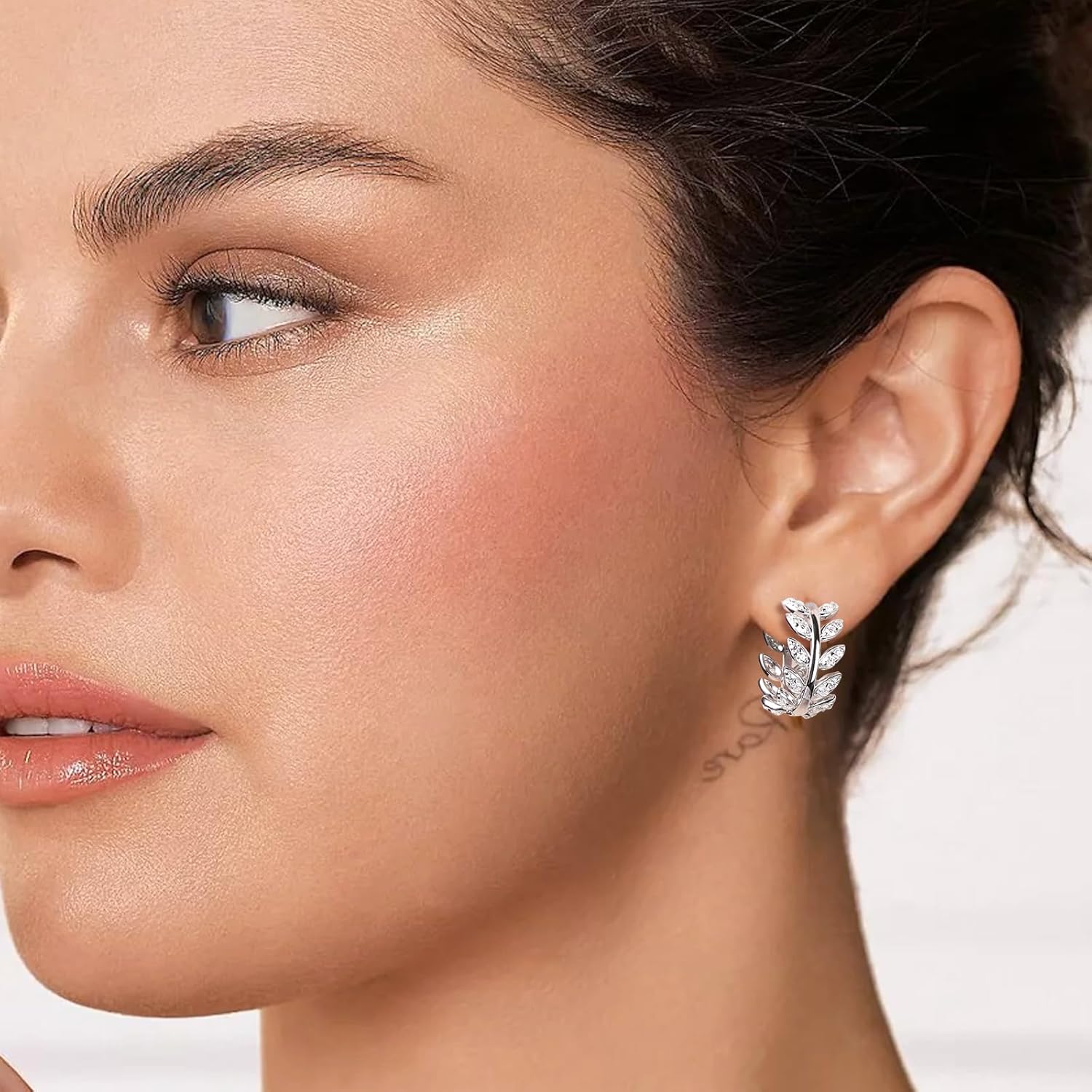 DAYBYDAY Huggie Earrings for Women 925 Sterling Silver Cubic Zirconia Gemstone Small Hoop Earrings, Leaf/Butterfly Cross/Huggie Hoop Earrings Anniversary Birthday Valentines Jewelry - Image 3