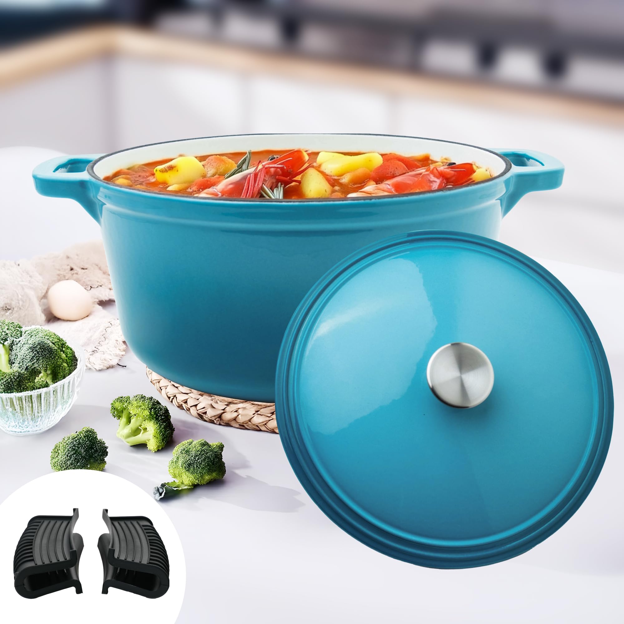 The Better HomeThe Better Home Rustic Series Cast Iron Dutch Oven (3.5L) | Christmas Gifts | Enamel Coated Biryani Handi Pot Heavy Bottom | Handi With Lid For Cooking | Rust Proof Iron Pot (Blue)