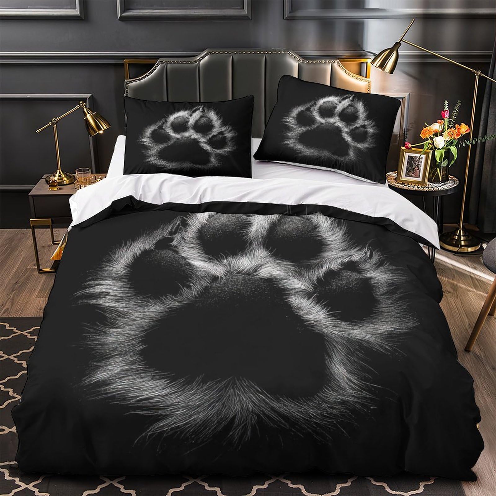 Ensemble de literie microfibre 3D motif pattes d'animaux parure de lit 220x240 douce