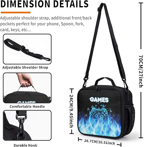 Miniatura 2 de Lonchera de videojuegos para niños, bolsa de almuerzo aislada con control de videojuegos para niños, reutilizable, genial, lonchera portátil con
