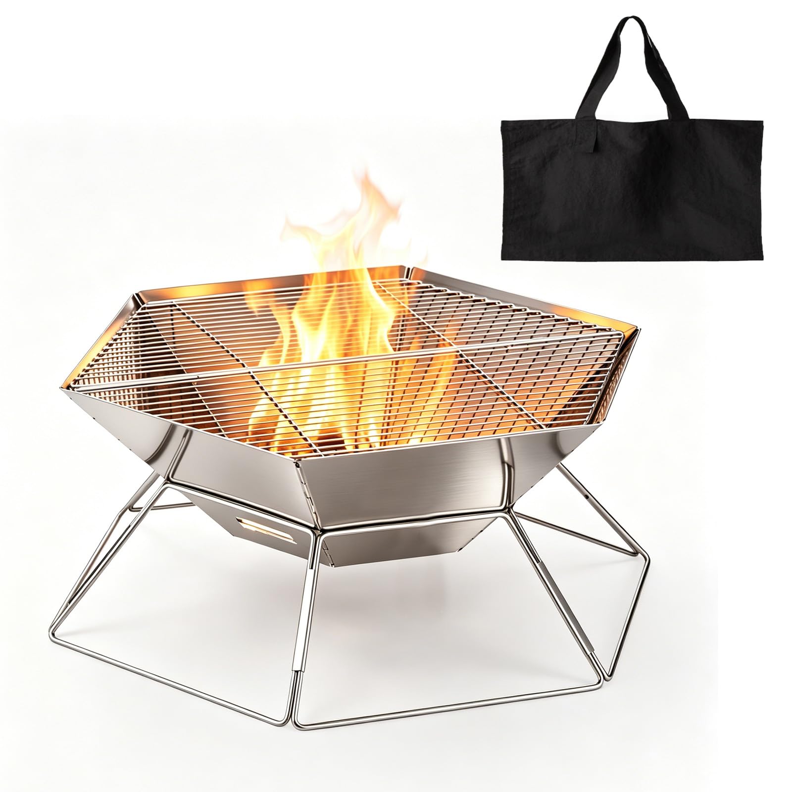 Tragbare Feuerstelle Edelstahl, Feuerschale mit Grillrost,Outdoor-BBQ | Feuerstelle Outdoor & Camping Grill, Camping Feuerschale für mit Grillplatte Schaschlikgrill Picknick,Grill AktivitäTen