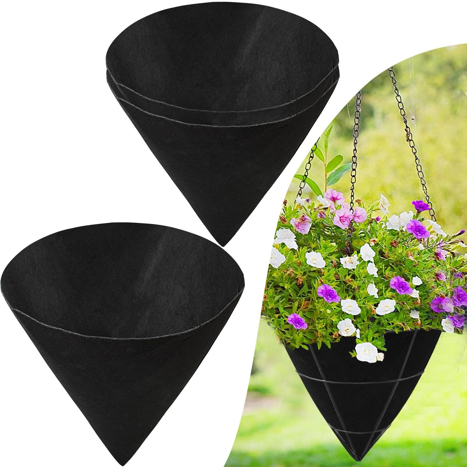 3PCS 14 Inch Cone Shaped Planter Basket Liners Fabric Hanging Plant Liners Non-Woven Planter Liners Black Felt Liners Replacement Inserts for Flower Hanging Baskets Outdoor Plants - Avoid Bird Nesting