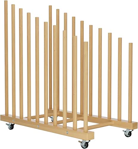 Art Storage Rack with Caster Wheels, 9 Section Wooden Art