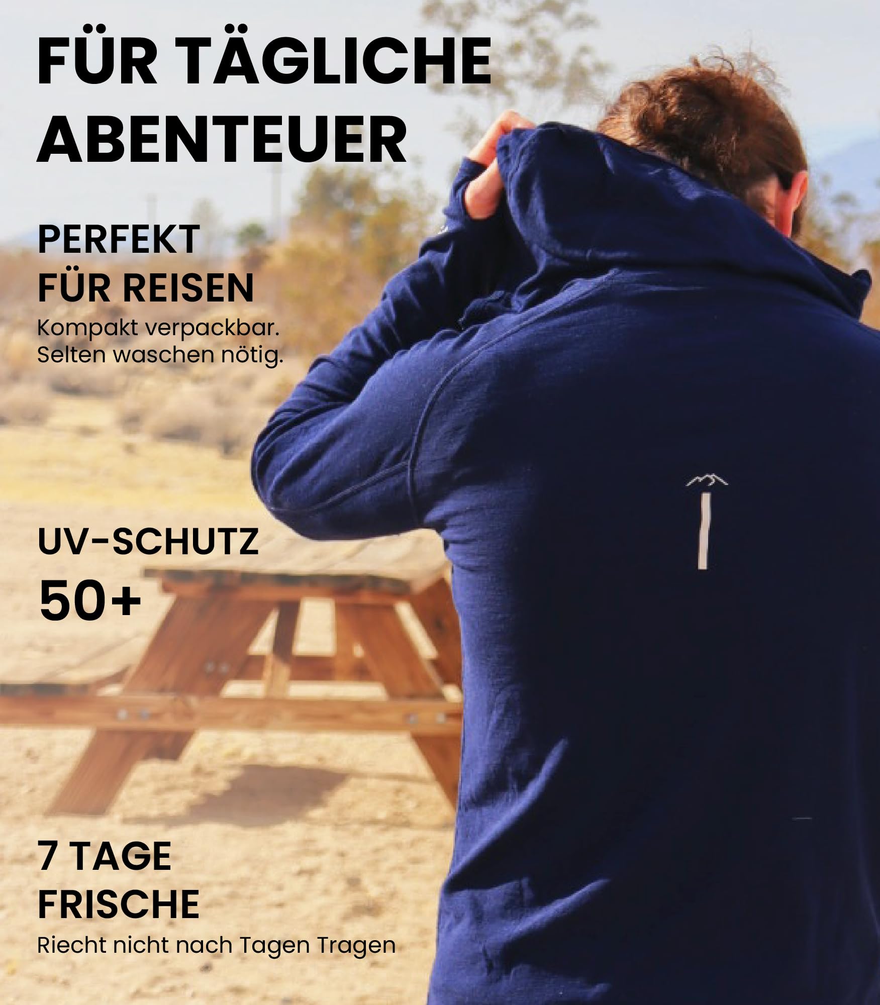 Merino.tech 100% Merino Hoody Herren mit Kapuze – Thermoshirt Hoodies für Männer aus Merinowolle, Kapuzenpullover für Herren