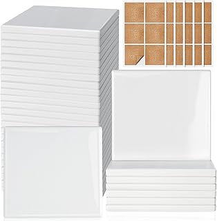 36 Pieces Sublimation Coasters, GOH DODD Glossy Ceramic Tiles Glazed Blanks with Cork for DIY Alcohol Ink Heat Transfer Painting Housewarming Gifts Wedding Arts Crafts School Education, Square, 4 Inch