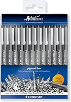 STAEDTLER Caneta Nankin Pigment Liner 12 Unidades Preto - 308-9 TB12 - Pontas Variadas: 0.05, 0.1, 0.2, 0.3, 0.4, 0.5, 0.6, 0.7, 0.8, 1.0, 1.2 e 0.3-2.0mm - Fineliner Permanente com Tinta Pigmentada