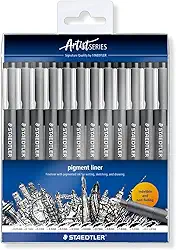STAEDTLER Caneta Nankin Pigment Liner 12 Unidades Preto - 308-9 TB12 - Pontas Variadas: 0.05, 0.1, 0.2, 0.3, 0.4, 0.5, 0.6, 0.7, 0.8, 1.0, 1.2 e 0.3-2.0mm - Fineliner Permanente com Tinta Pigmentada