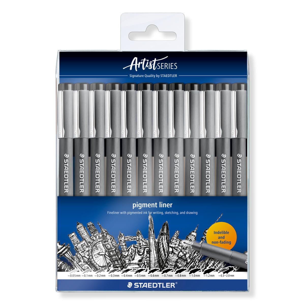 STAEDTLER Pigment Liner Pens Assorted Line Widths Black (Set of 12)