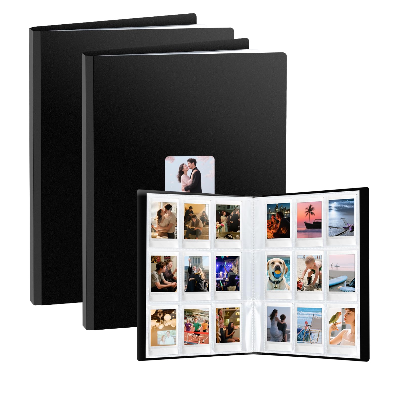 FRETONBA Fotoalbum Geschikt voor Polaroid-film in het formaat 6×9 cm, 2 Stuks Fotoalbum Insteekalbum Voor Instax Mini-foto's met 216 vakjes, fotoboek groot met venster aan de voorkant, zwart