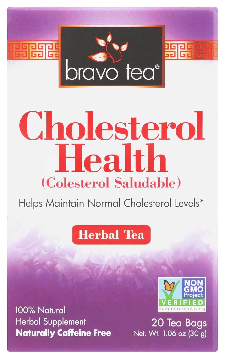Bravo Tea Cholesterol Health Herbal Tea, Naturally Caffeine Free, Vegan Friendly, Gluten Free & Non-GMO, 20 Tea Bags (Pack of 6)