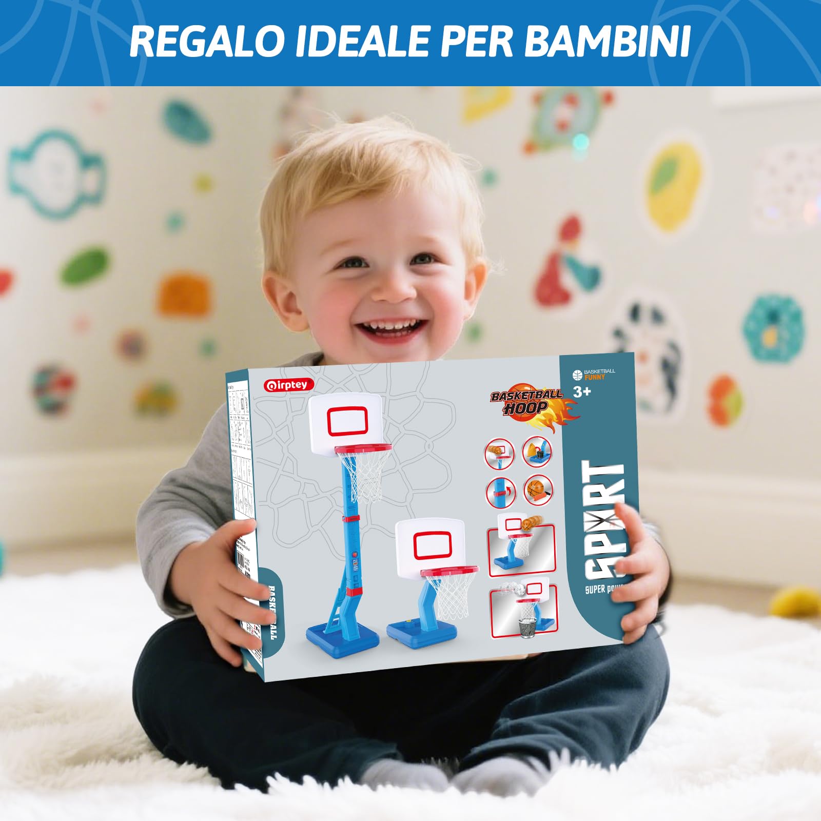 Canestro Basket Bambini Esterno Regolabile in Altezza, Canestro Basket da Camera con Pallone da Basket e Pompa, Giochi Bambini 1 2 3 Anni, Regalo 1 2 3 Anni Maschio Femmina (Blu)