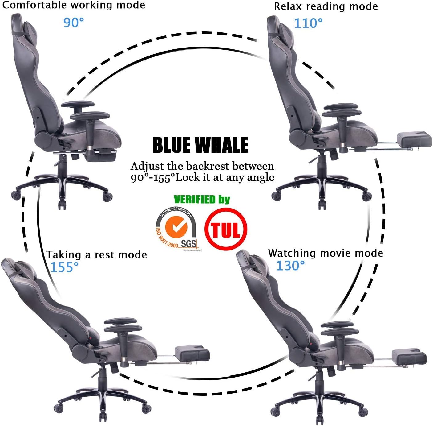 HEALGEN Back Massage Gaming Chair with Footrest,PC Computer Video Game Racing Gamer Chair High Back Reclining Executive Ergonomic Desk Office Chair with Headrest Lumbar Support Cushion (263Grey)