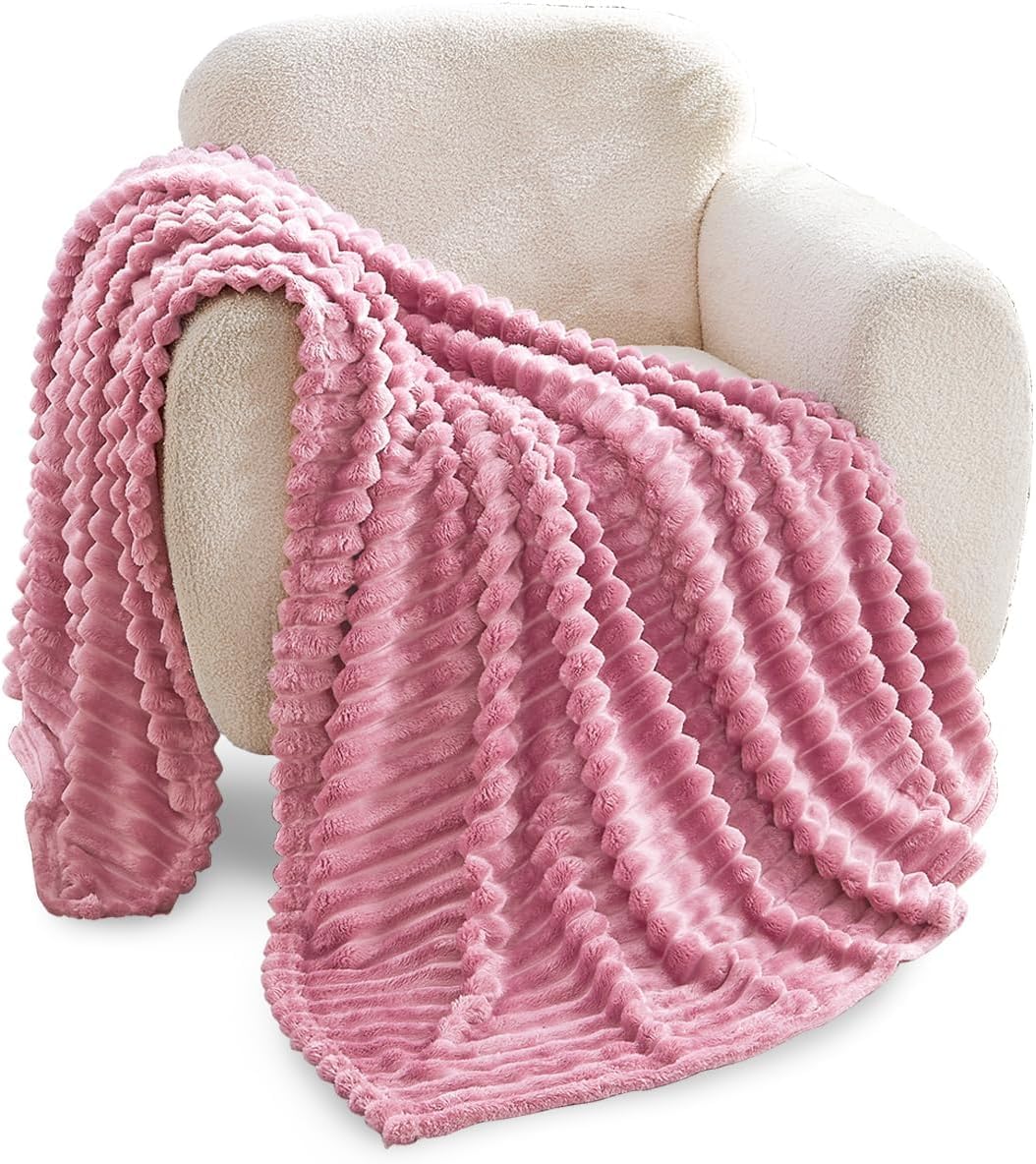 GC GAVENO CAVAILIA Fleece Throw Blanket | Soft Fluffy Throws For Sofas, Bed, Settee, Couch | Extra Warm Large Blanket Throw | Easycare, Anti Allergic | Double 150x200 Cm | Blush Pink