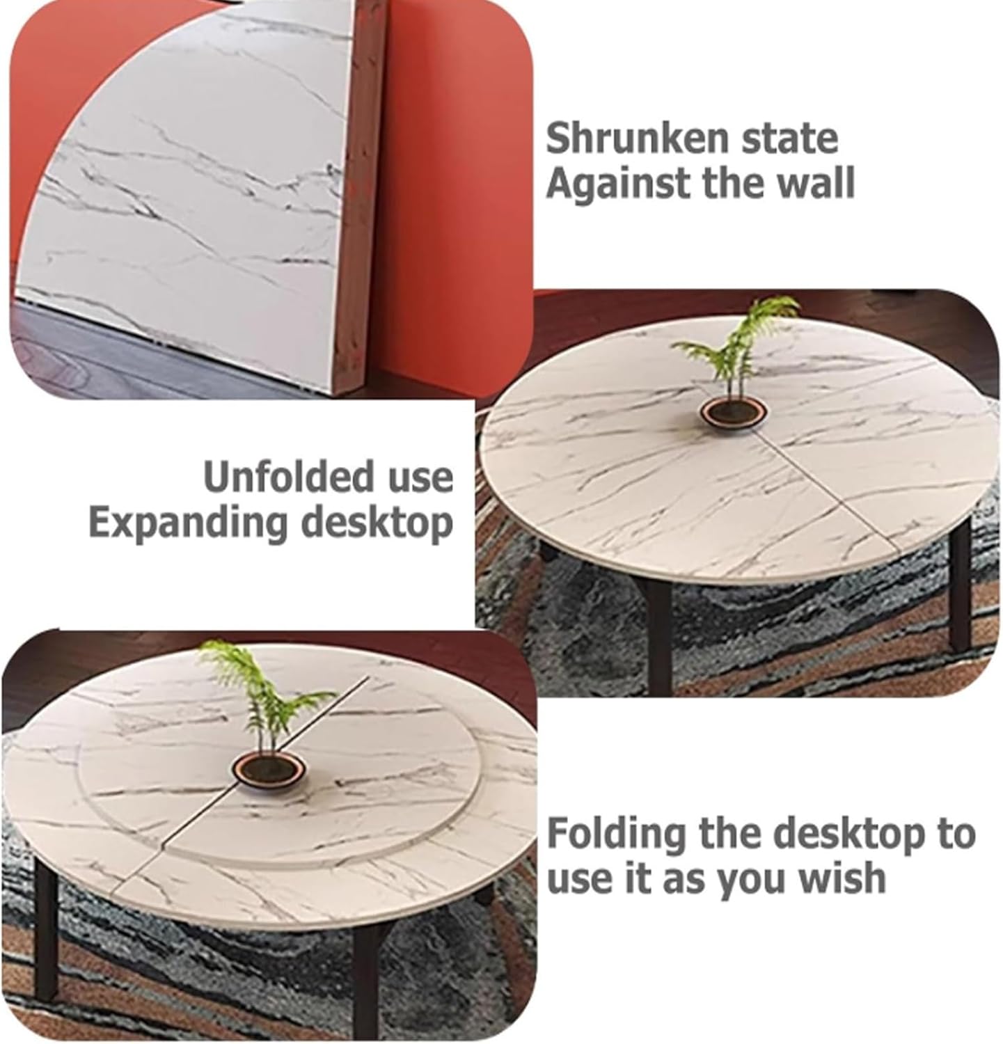 Large 4-Point Round Foldable Table Top, Wood Replace Table Top Extender, Easy to Store, No Legs, for Party Commercial Desktop(White,120cm/47.2in)