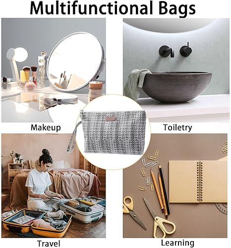 Miniatura 5 de SEAMOON Pequeña bolsa de cosméticos, bolsa de maquillaje de viaje, bolso estético de maquillaje, bolsa de cuero de patrón tejido colorido, bolsa de