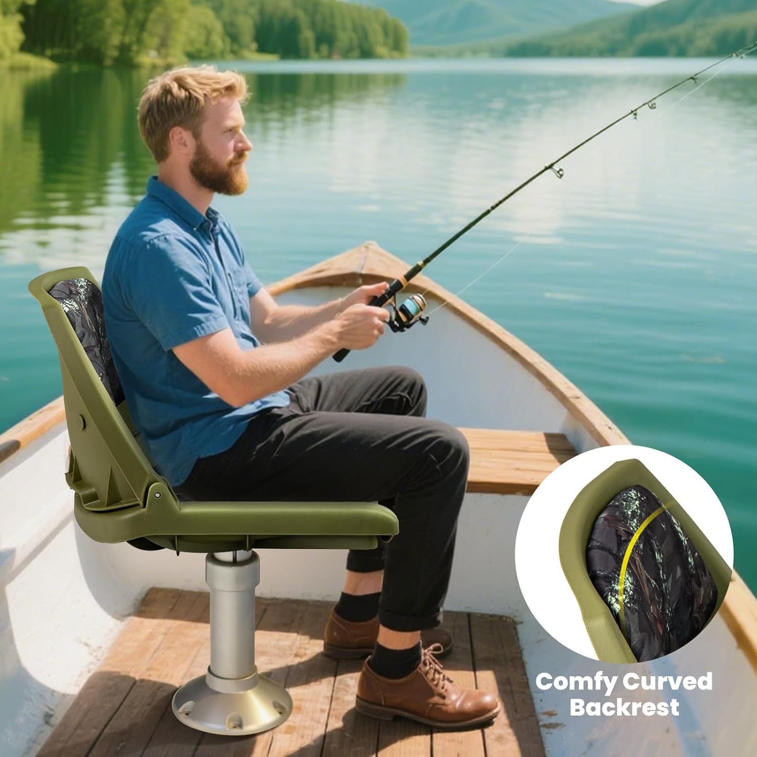 GYMAX Boat Seats, Folding Low Back Fishing Boat Seat w/Thickened Sponge Padding, Waterproof PVC Leather, Stainless Steel Screw, Fold-Down Captain Chairs for Pontoon Yachts (1 Pack,Camouflage)
