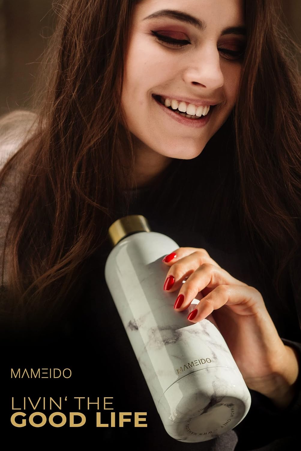 MAMEIDO Insulated Water Bottle 500ml - Leak-Proof 18/8 Stainless Steel Thermo Flask (White Marble Gold, 0,5l) - Image 4