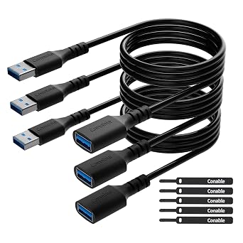 3 حزم USB 3.0 تمديد كابل 4 أقدام ، USB A ذكر إلى أنثى تمديد الحبل ، 5 جيجابت في الثانية نقل البيانات لكاميرا الويب ، طابعة ، لوحة المفاتيح ، الماوس ، محرك فلاش ، محرك الأقراص الصلبة ، وحدة التحكم, كابل أسود مع 5 روابط كبل