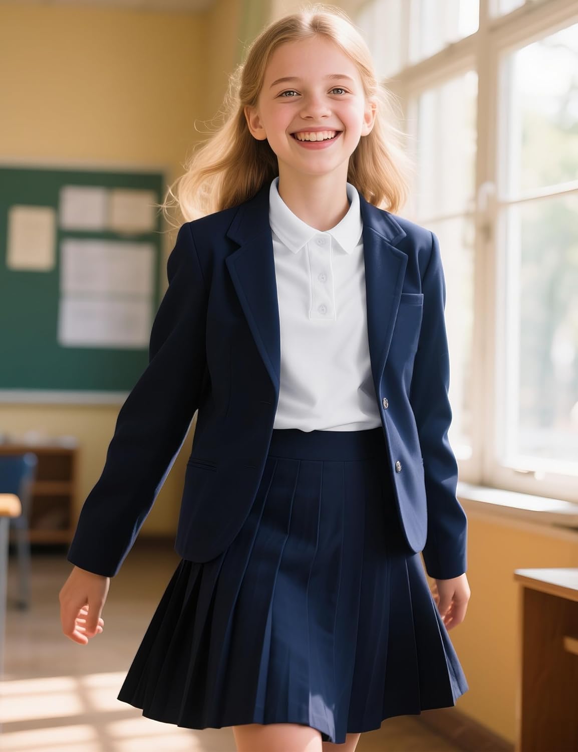 KEREDA Long Sleeve Uniform Shirts for Girls Cotton School Polo Shirts with Button for Kids - Image 3