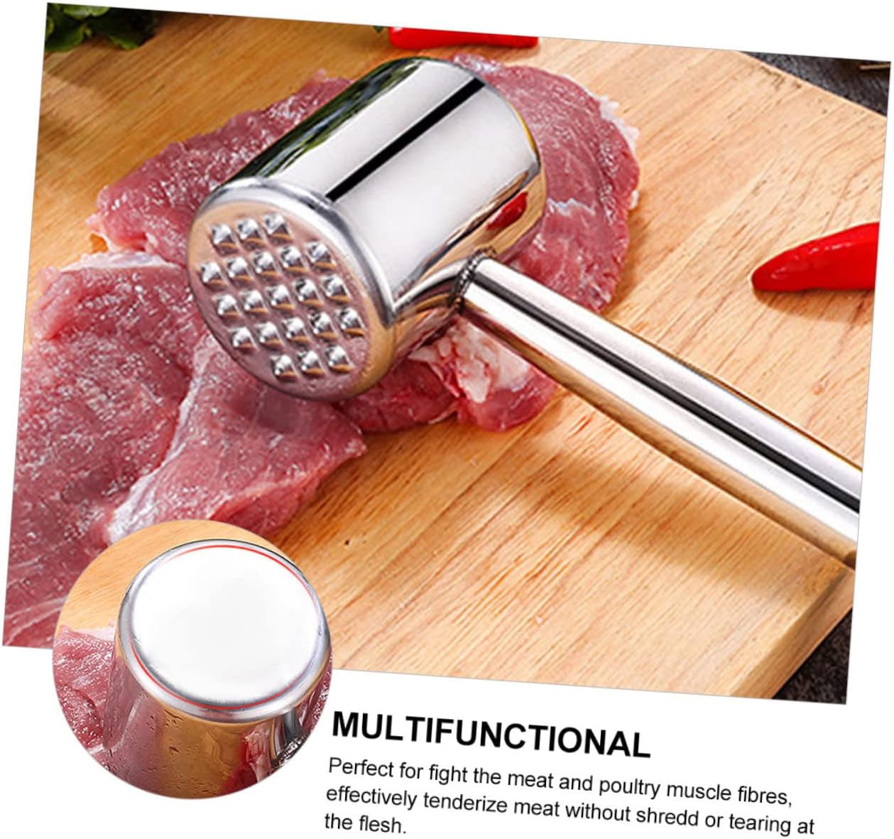 2pcs Stainless Steel Meat Tenderizer Tools Steak Hammers Pork Meat Beef Pounders