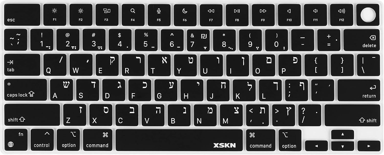 XSKN Hebrew Black US Version Silicone Keyboard Cover for Apple MacBook Air 13/15 inch with M5/M4/M3/M2 Chip and MacBook Neo with A18 Pro Chip