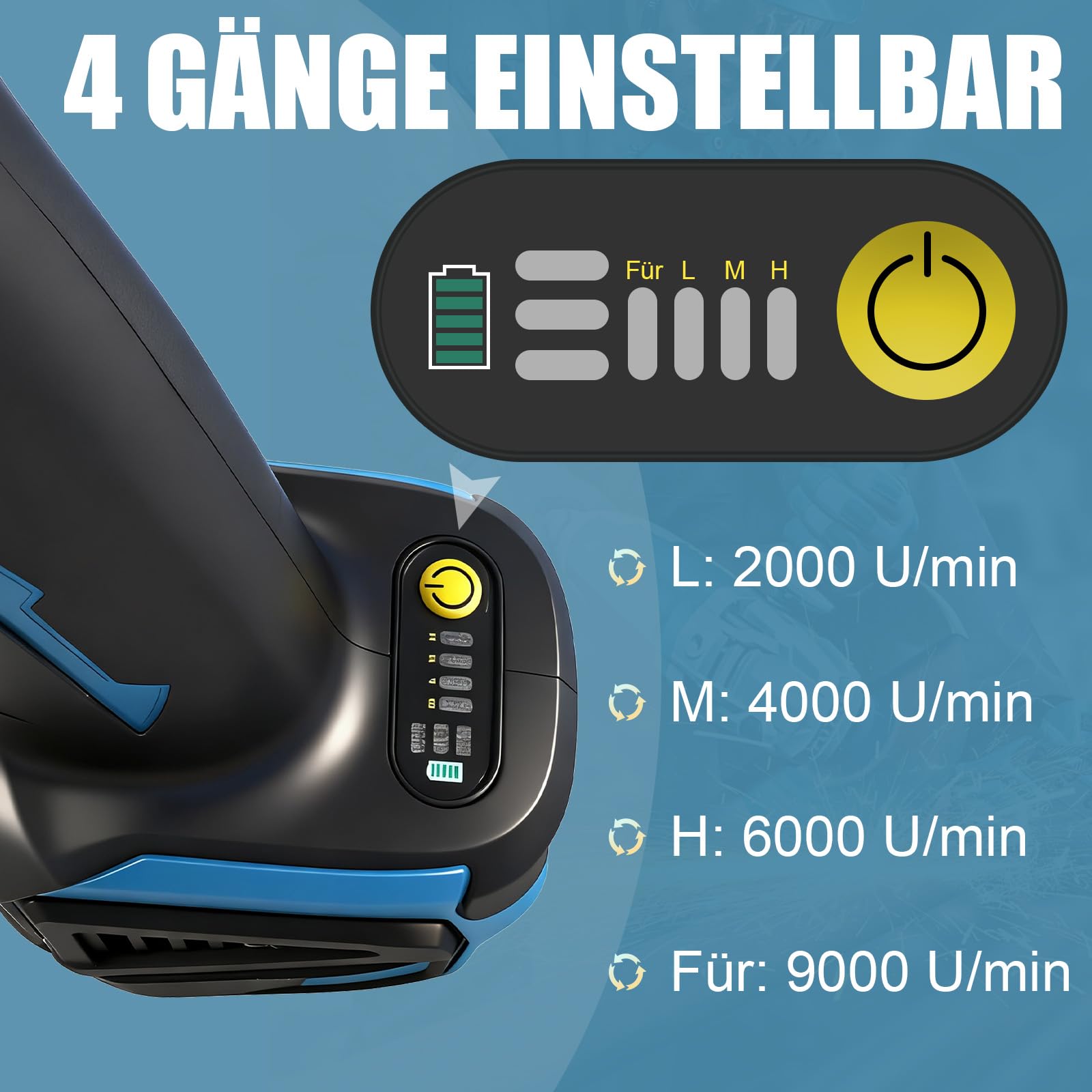 Bürstenlon Meuleuse d'angle sans fil pour Makita 18 V, 9000 tr/min avec 4 vitesses, disque abrasif de 125 mm avec clé de meulage pour meuler, couper et polir (sans batterie)