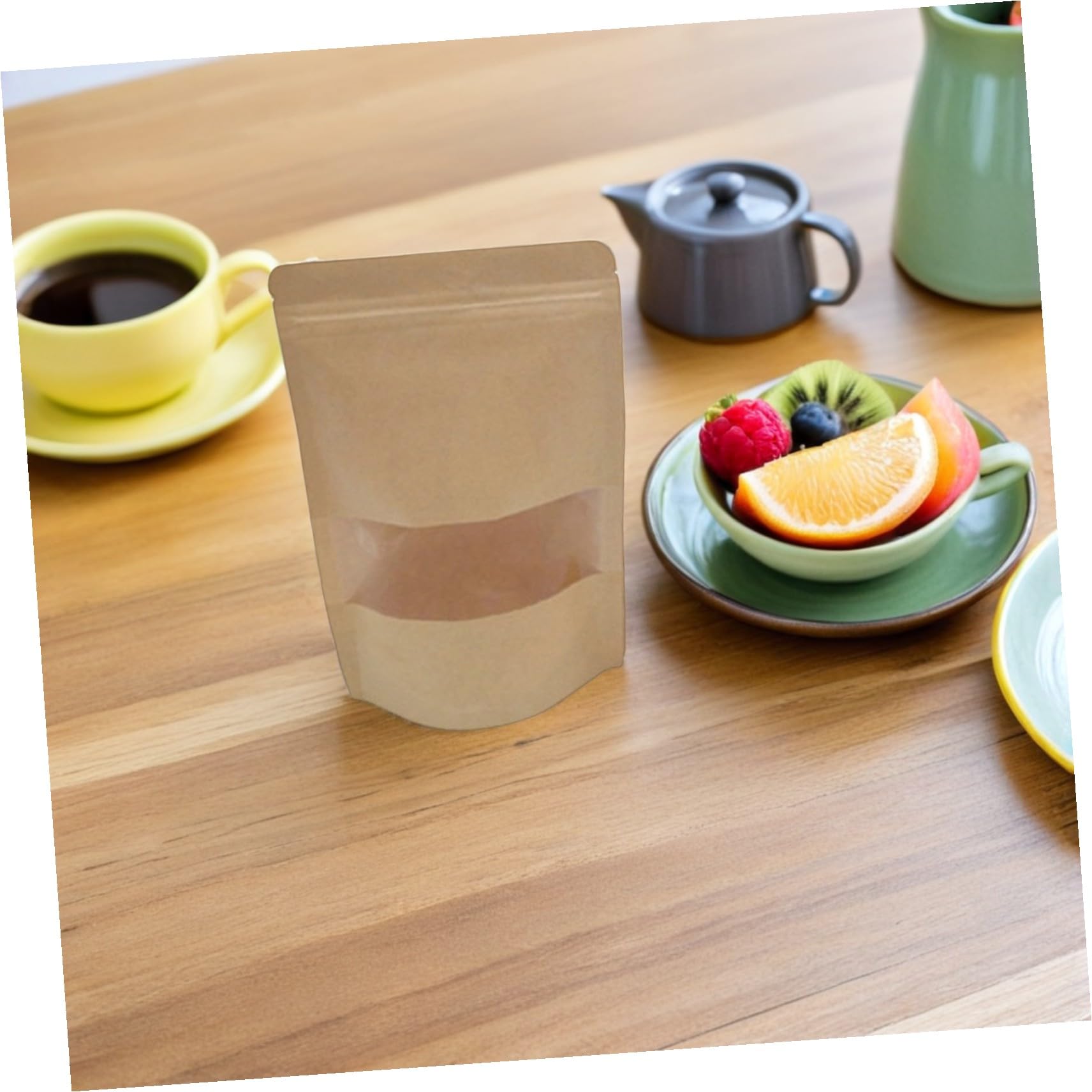 UPKOCH 50pièces Papier Kraft Réutilisables Sacs Emballage Alimentaire avec Fermeture Éclair Fenêtre pour Fruits Secs Noix Thé Séché Biscuits Pâtisseries