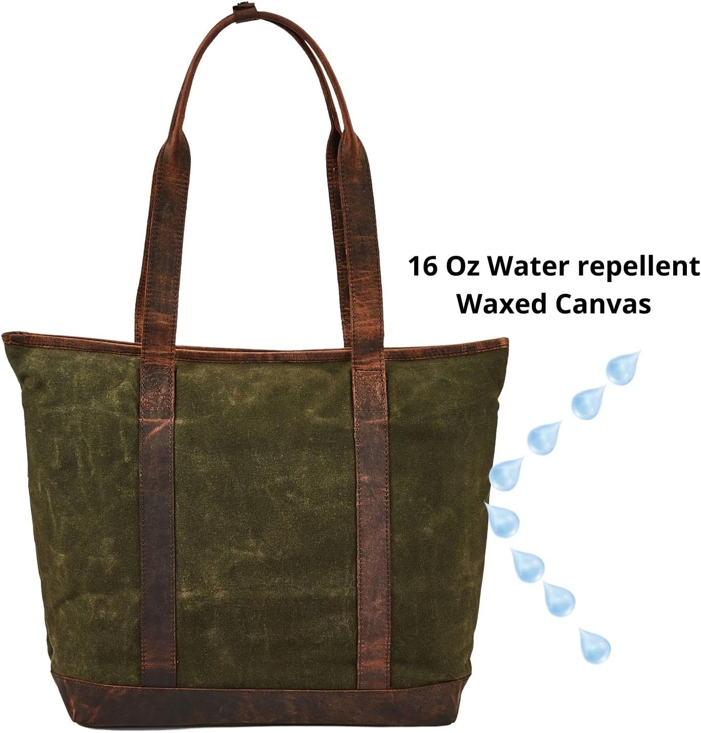 Tote Bag for Women Real Leather Shoulder Handbag Organizer Water Repellent Waxed Canvas - Image 6