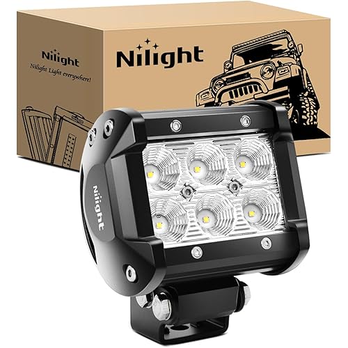 Nilight Led Pods 18W 1260LM Flood Off Road Driving Fog Light Bar Work Lighting for Truck Tractor Pickup Boat SUV ATV UTV 4WD Car 4x4 Van Camper Motorcycle Dirt Bike Golf Cart 12V 24V
