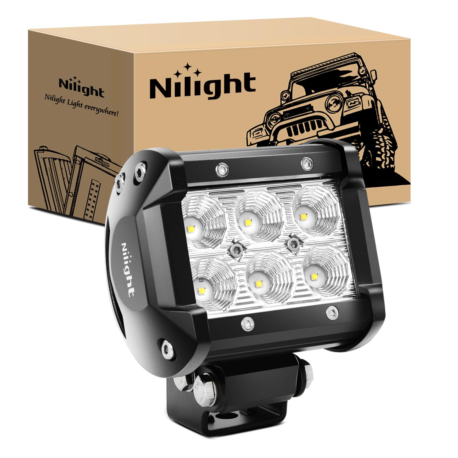 Nilight Led Pods 18W 1260LM Flood Off Road Driving Fog Light Bar Work Lighting for Truck Tractor Pickup Boat SUV ATV UTV 4WD Car 4x4 Van Camper Motorcycle Dirt Bike Golf Cart 12V 24V