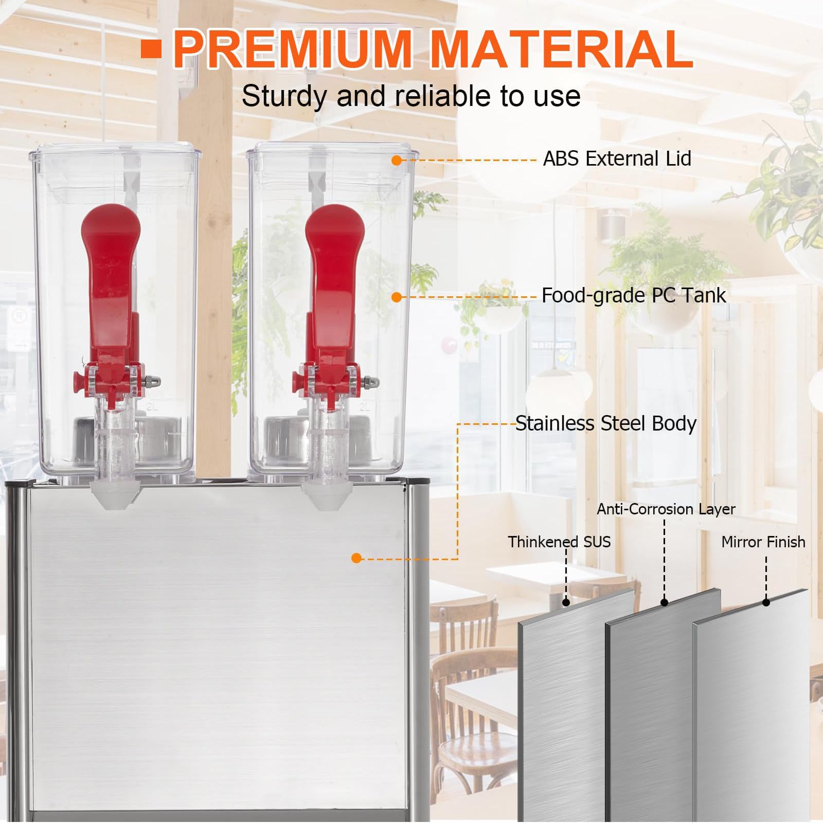 Máquina de Autoservicio de Bebidas Frías, Dispensador de Bebidas Comercial de 10L-40L, Equipamiento para Buffet y Hostelería de Acero Inoxidable, Máquina de Profesional con Sistema de Agitación