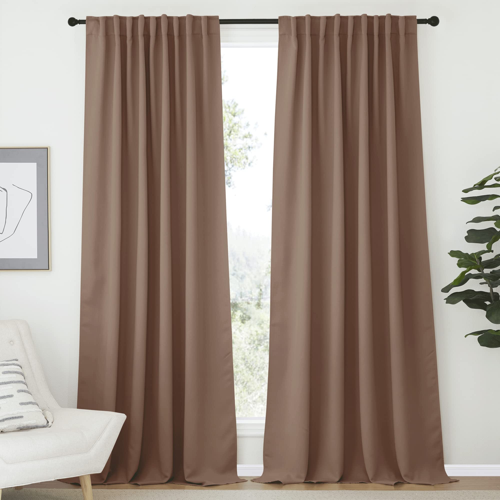 NICETOWN Blackout Curtain Panel for Living Room - (Cappuccino Color) 70 inches Wide by 108 inches Long, 2 Panels Set, Insulated Room Darkening Window Drapes