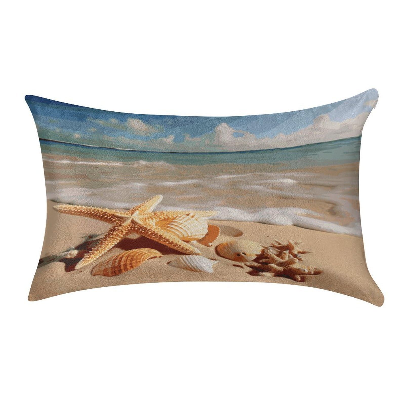 FekiLoot Seashells Starfish on Beach Pillow Cover Modern Lumbar Pillow Covers Easy Care Velvet Pillowcase Super Soft Cushion Case Rectangular Throw Pillow Cover for Couch Sofa Bedroom Car Decor
