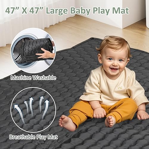 Miniatura 3 de INFANS Corralito plegable para bebés con alfombra, patio grande de 50 x 50 pulgadas para bebés con 50 bolas oceánicas, 4 asas, bolsa de transporte,