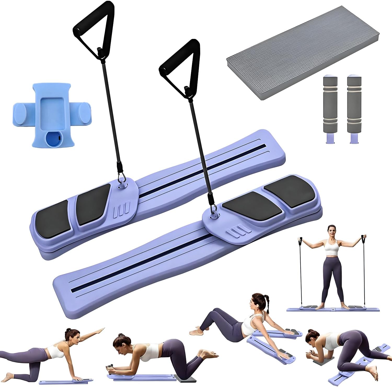 7-in-1 Pilates Board with Resistance Bands, Portable Reformer Set & Ab Trainer, Balance Board for Full Body Workouts at Home, Multifunctional Gym Equipment
